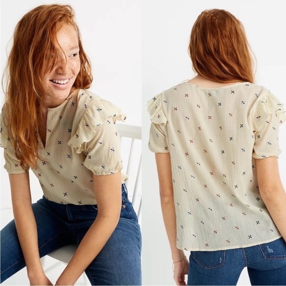 Madewell Gazebo Embroidered Semi Sheer Top | Size M - Picture 1 of 7